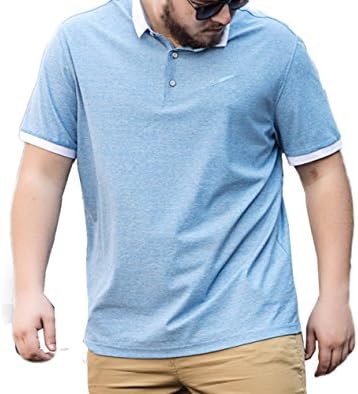 PFSYR Men's Short-Sleeved Solid Color Top Loose Casual T-Shirt Polo Shirt European and American Fashion,Blue-3XL