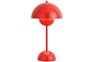 BOMKRA LED Flowerpot Tischlampe Kabellos Akku Pilz Lampe, Modern Macaron Lampe Retro Touch Dimmbar Tischleuchte mit 3 Farben Nachttischlampe für BüRo,Bars,Wohnzimmer,Schlafzimmer (Rot)