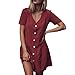 Produktbild Floweworld Damen Solide Minikleider V-Ausschnitt Kurzarm Knöpfe Rüschen Kleider Sommer Baumwolle Und Leinen Strandkleider