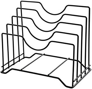 ESOONS 4-Tier Pot Lid Rack Holder Kitchen Storage Racks Organizer Black Metal Cutting Board Organizer Plates Drying Stand for Kitchen
