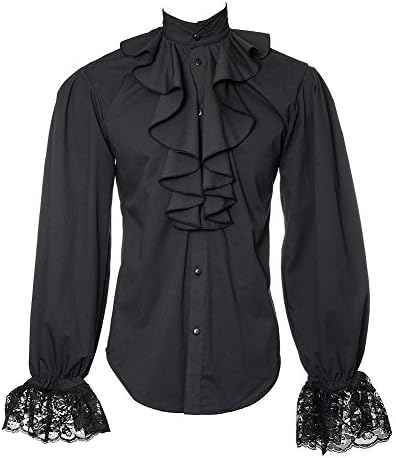 Golden Steampunk Men's Dandy Ruffle Shirt - Medium, Black