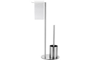 Ruspela Portarotolo di Carta Igienica con Scopino per WC – Porta Rotolo Autoportante in Acciaio Inox, Design Salvaspazio, Base Stabile e Resistente, Ideale per Bagno Moderno