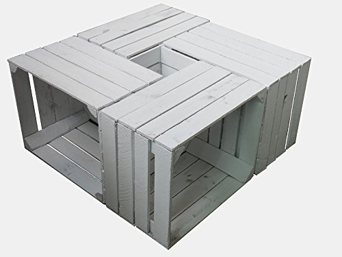 4 Stück weiß lackierte massive - gebrauchte Holzkisten - Weinkisten - für Möbelbau - Shabby in der Farbe weiß