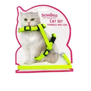 Kiki N Pooch Cat Adjustable Nylon Harness Strap Collar with Leash Set Small Pet Walking for Kitten- Plain (Color May Vary)