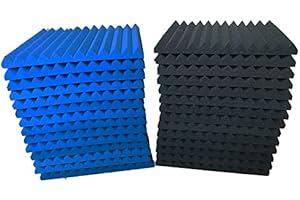 XIN&LOG 24 Pack Black 1" x 12" x 12" Acoustic Wedge Studio Foam Sound Absorption Wall Panels (12PACK BLUE+12APCK BLACK)