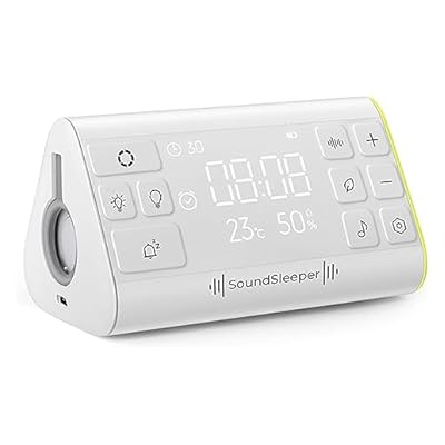 Soundsleeper White Noise Machine And Relaxation Aid With Voiced Relaxation Script, 33 Sounds, Digital Clock, Temperature & Humidity Monitors, And Nightlight. Portable, Rechargeable Sleep Aid.