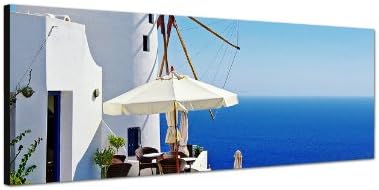Wall Picture with Stretcher Frame 150 x 50 CM Ocean Santorini Restaurant Windmill