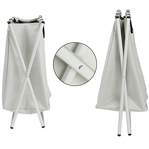 IHOMAGIC Double Sections Light and Dark Laundry Basket – Sturdy Aluminum X-Frame – Large Capacity – Folding Washing Clothes Storage Bins Hamper, Grey - 3