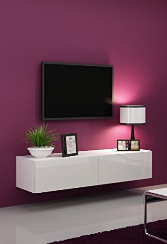 TV Board Lowboard Migo Hängeschrank Wohnwand (Weiß Matt /Weiß Hochglanz)