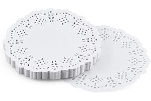 FRDELMA QRTSJ 100 pezzi Centrini usa e getta in pizzo bianco, Centrini di Carta Rotondo da 6,5 pollici carta per stuoia per torte per matrimoni, compleanni, torte, dessert, decorazioni per alimenti