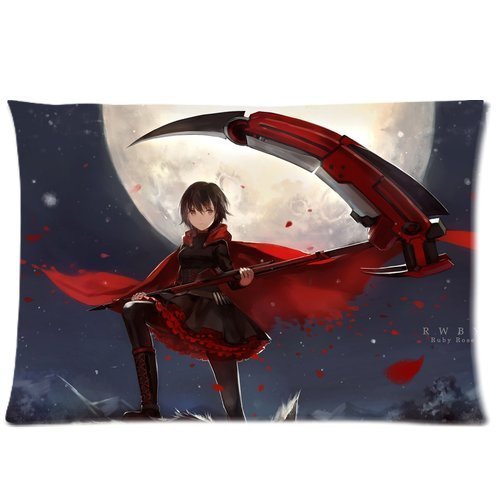 Cartoon RWBY Cute Girl Red Trailer Ruby Rose Full Moon Rose Petal Crescent Rose Custom Queen Size Bed Pillowcase DIY Pillowslips Roomy in Size 20 * 30 Inch