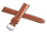 TAG Heuer Uhrenarmband, braunes Leder, weiße Nähte mit silberfarbener Schnalle, 18 mm