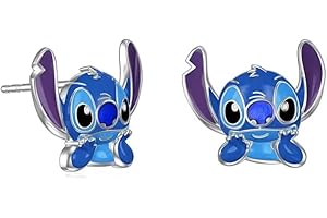 GAUEIOUR Pendientes de puntada, aretes de dibujos animados para niños con aceite de goteo, nuevos aretes de puntada lindos, aretes de dibujos animados de niño de puntada (azul), Plata de ley