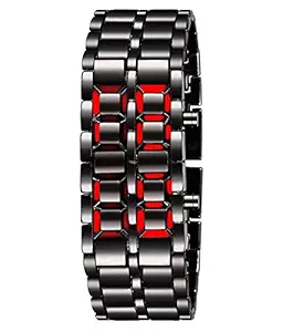 UNEQUETREND Fashion Black Full Metal Digital Lava Wrist Watch Iron Metal Red LED Samurai for Men Boy Sport Simple Wathes