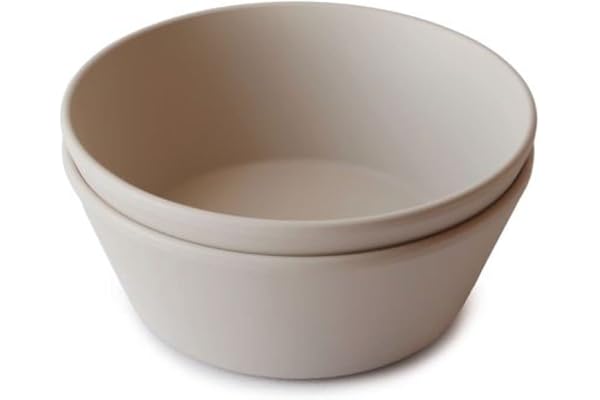 mushie Lot de 2 bols ronds pour enfants, Réutilisables, sans BPA, Passe au lave-vaisselle et au micro-ondes, Fabriqués au Danemark (Vanilla)