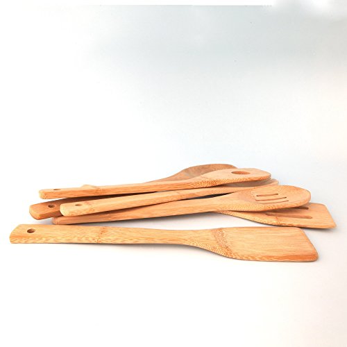 6-teiliges Bamboo Utensilien und Halter – 100% Natur Holz von einfach natur Bliss ist umweltfreundlich – Der Küche Löffel & Spatel für täglichen Gebrauch in einer Beautifil Bambus Box - 5