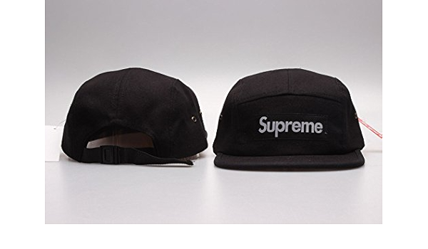 supreme black 5 panel cap