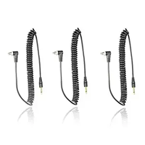 Foto&Tech 3.5 mm to Male Flash PC Sync Cable 14-Inch Coiled Cord with Screw Lock Suitable for Nikon, Canon, and Most DSLR Cameras Pocketwizard Miniphone PC1 with Foto&Tech Velvet Bag (3 PCS)