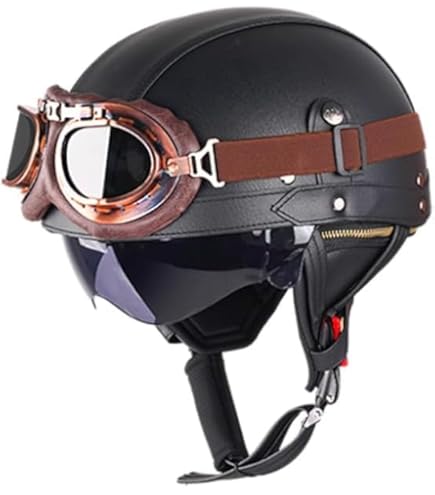 Casque Moto Jet Vintage Style Allemand - Demi-casque Ouvert, Homologué ECE, Tailles M à XXL, Avec Boucle Rapide, Pour Cruiser