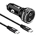 Price comparison product image Fasgear 36W USB-C Car Charger, 18W Power Delivery & Quick Charge 3.0 Adapter with [3ft] USB C to USB C Cable for Galaxy S10/S8, Pixel 2 XL, Mate 10 and More (Black+1m Cable)