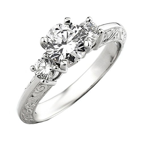 Damen Ring 0.90 Karat 14 Karat Weißgold Rund Diamant Damen 3 Stein Verlobungsring