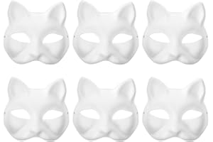DECHOUS Katzenmaske 6 Stück Therian-Masken Weiße Fuchsmasken Blanko Diy-Halloween-Maske Tierhalbgesichtsmasken Papiermasse Handbemalte Maskerade-Wolfsmaske Für Cosplay-Tanzparty