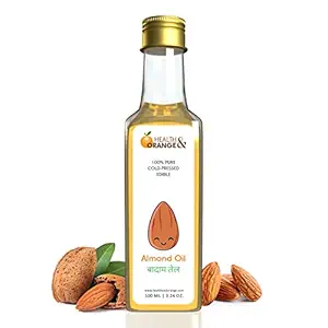 H&O Sweet Almond Oil - 100% Pure Cold Pressed Edible Badam Tel - 100ml Glass Bottle - For Healthy Skin, Hair and Body