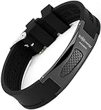 Farbe: Schwarz. Magnetisches Armband aus Silikon mit Jade Turmalin und Kupfer Titan Stahl Power Magnet Gesundheit Energie Germanium 7in1 - Schwarz, Größe - verstellbar