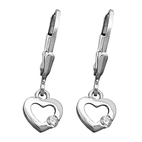 Ohrringe Ohrhänger Brisur Herz Herzen mit Zirkonia weiß 925 Silber Kinder