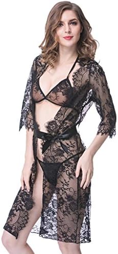 Sexy Lingerie Net Yarn Perspective Adult Pajamas Women Perspective Long Section Sexy Underwear 4 Sets , L