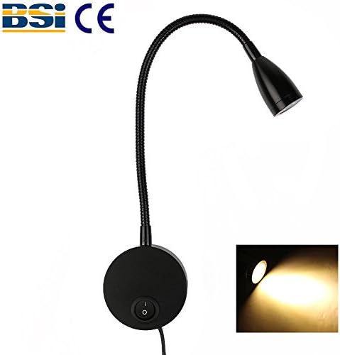 LED Bedside Reading Lamp, Flexible LED Wall Lamp, 3W Gooseneck Wall Mount Sconce Reading Light, With Switch and Plug in Cord for, Apply to Bedroom, Living Room, Study