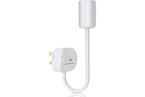 CRZPCHAS E27 Bulb Holder with UK Plug, Lamp Holder with On/Off Switch Plug in Wall Light Socket Adapter, Extension Screw Lamp White Metal Lamp Base for Bedroom, Kitchen, Office(Without Bulb)