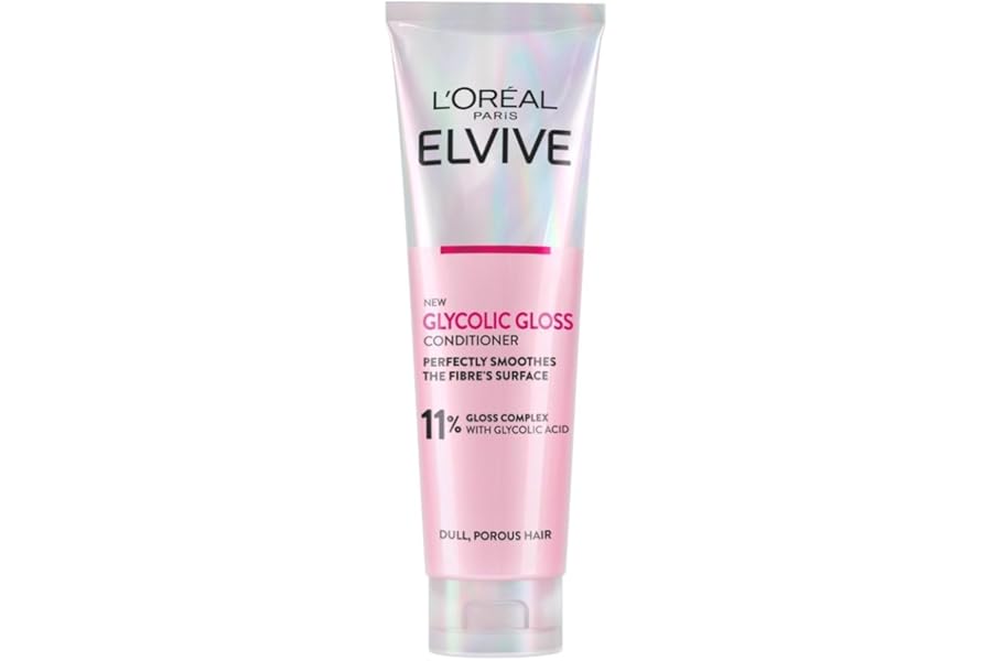 L'Oréal Paris Conditioner For Dull Porous Hair, Elvive Glycolic Gloss With 11% Gloss Complex and Glycolic Acid, Fills Hair Fibres For Lightweight Smoothing And 5x Wash Transformation Mirror Shine