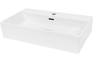 ECD Germany Vasque à Poser Lavabo Salle de Bain - en Céramique - Blanc - 605 x 365 x 130 mm - Lave-Mains Suspendu - Vasque Salle de Bain Toilette - avec Trop-Plein et Trou de Robinet - Rectangulaire