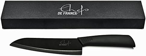 ChefsDeFrance ✮✮✮ Black ceramic Santoku - chef’s knife - ultra sharp – perfect for everyday use – excellent quality – FREE storage case 【 MONEY BACK GUARANTEE 】