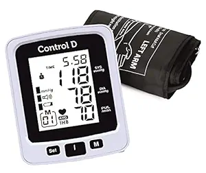 Control D Fully Automatic Oscillometric Digital Blood Pressure Checking Machine Upper Arm Portable Digital Blood Pressure Monitor BP Machine (White)