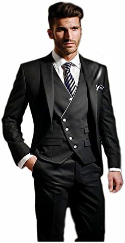 Albrose One Button Groom Groomsman Mens Suits Slim Fit Tuxedos 3 Piece Sets Black Vest XXXXL