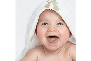 BABY MOI 2 Soft White Baby Hooded Bath Towel Elephant & Rabbit Embroidery 100% cotton Bath Time Baby Gifts for Baby Shower Present 75cm x75cm