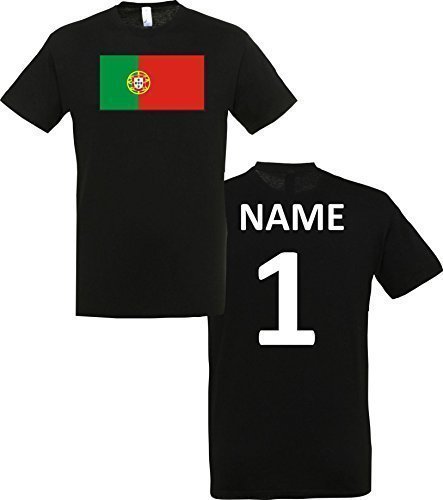Uni T-Shirt Portugal Ländershirt mit Wunschnamen und Nummer, Farbe schwarz, Größe XL
