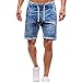 Produktbild ZHANSANFM Herren Jeans Shorts Bermuda Kurze Denim Hose Straight-Cut Kurze Jeanshose mit Verstellbarem Tunnelzug Jeanshorts Kurze Stretch Hose Mode Retro Regular Fit Elegant (XL, Blau)