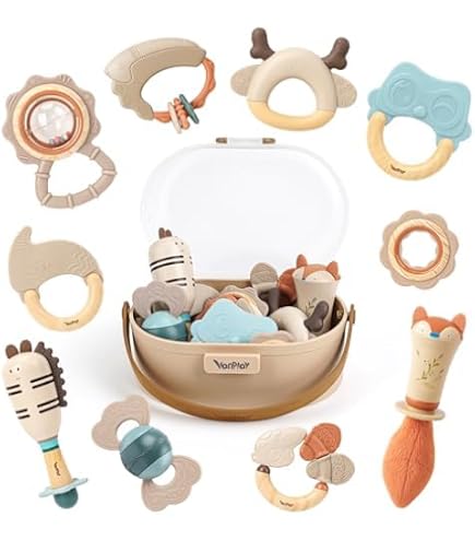 Hochet Anneau Dentition Bébé Fleur | Jouet Montessori Bébé 0-3 3-6 6-12 Mois | Bois Naturel 4 Prises Jouet Éveil | Non-Toxique FSC Hêtre | Cadeau Bébé Fille Garçon