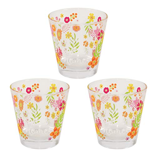 Cerve Bicchiere Vetro Acqua Home con Fiori ml.250 Set 3 Pezzi
