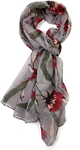 LilyRosa Ladies Thistle Floral Pink Blue Grey White Turquoise Design Scarf Wrap Flowers Scarves (Grey)