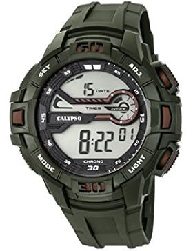 Calypso Herren Digitale Armbanduhr mit LCD Dial Digital Display und Grün Kunststoff Gurt k5695/3