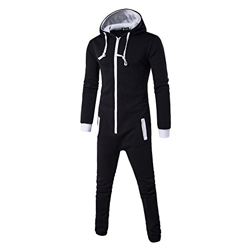 Fantigo Men S Onesie Zip Up Plain Colored Hooded All In One Piece Jumpsuit Playsuit Black Xxl Buy Online In Aruba At Aruba Desertcart Com Productid