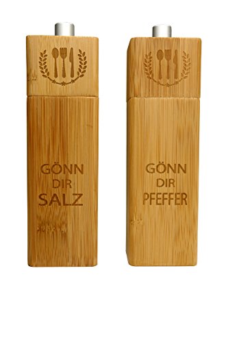 Hochwertiges Salz und Pfeffermühle Set aus Bambus Holz | 2- teiliges Gewürzmühlen Set aus Bambus und Edelstahl in modernem Design mit Keramikmahlwerk | manuelle Premium Gewürzmühlen