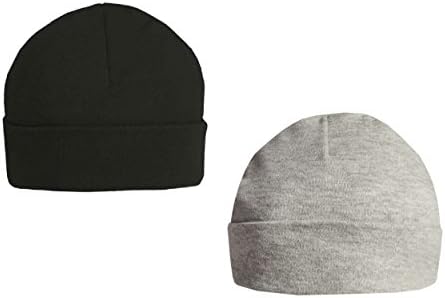 Two Pack Babies Black Grey Beanie Cap Hat Double Layered Turn-Up 10% Coton Size 0-3 Months 3-6 Months 6-12 Months (6-12 Months, Black &amp; Grey)