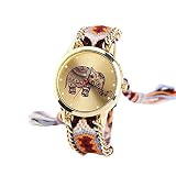 QINGXIA_ZI Uhren Frauen Elefant Muster eingewoben Seil Band Armband Quarz Zifferblatt Armbanduhr Uhr Analog Quarz mit Armband Geschenke Für Frauen Einstellbar Uhrenband