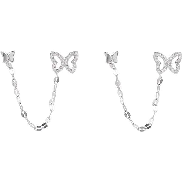 Orecchini A Perno Argento 925 Con Doppia Farfalla E Zirconi – Placcati Oro 14K – Ipoallergenici – Regalo Donna