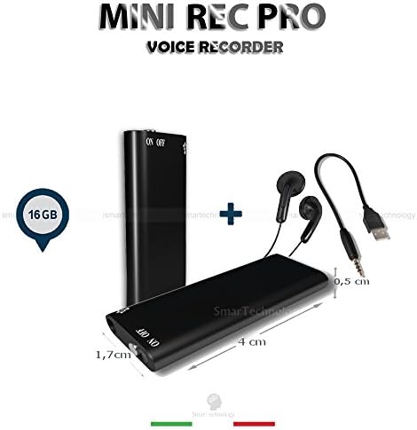 Mini Rec Pro Environmental Recorder 8 GB or 16 GB Voice Recorder Audio Voice Recorder Spy Pen Drive MP3 Player with Headphones 16GB Black